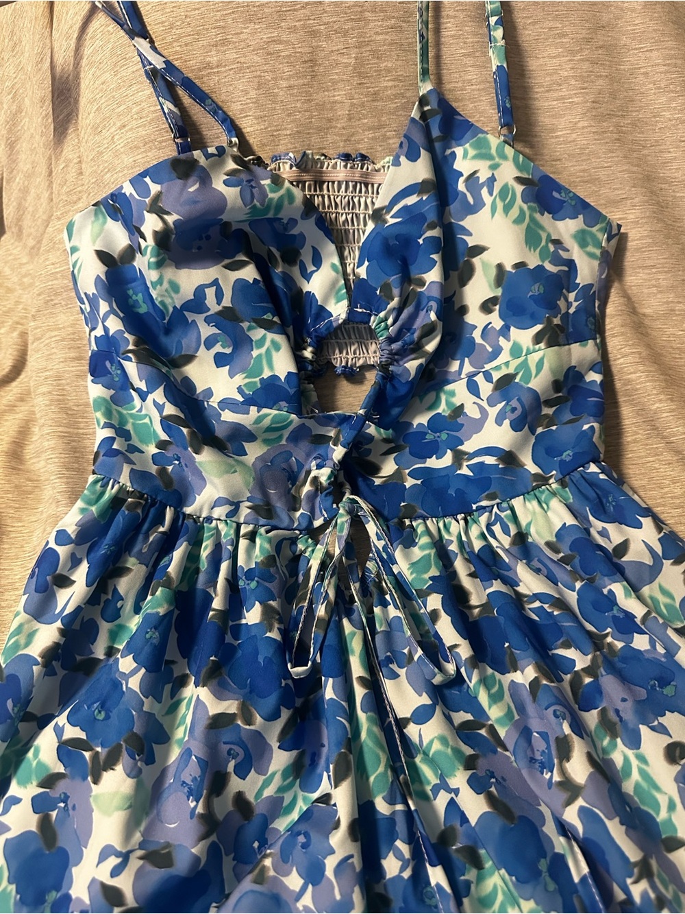 Blue Floral Backless Tie-Front Sundress